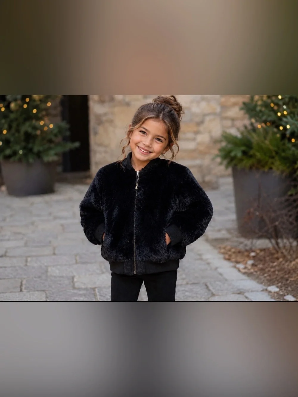 Rock Your Kid Kids Plush Bomber Jacket - Black size 6